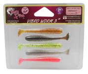 Виброхвост CRAZY FISH Vibro Worm 3'' 7,5см цв.M59 MIX кальмар 5шт.(Гонконг)