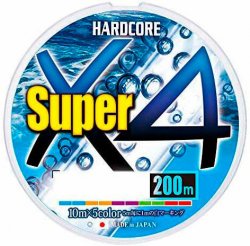 Шнур DUEL PE Hardcore Super X4 цв.multicolor 200м р-р 2,0, 0,24мм(Япония)