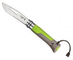 Нож OPINEL №8 VRI Outdoor Earth green(нержав.сталь, рукоять-свисток пластик, лезвие 8,5см)(Франция)