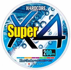 Шнур DUEL PE Hardcore Super X4 цв.multicolor 200м р-р 1,5, 0,21мм(Япония)