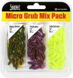 Твистер LUCKY JOHN Micro Grub 1'' 2,5см цв.MIX1 90шт.(Китай)