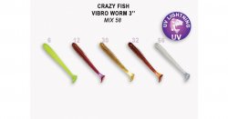 Виброхвост CRAZY FISH Vibro Worm 3'' 7,5см цв.M58 MIX кальмар 5шт.(Гонконг)