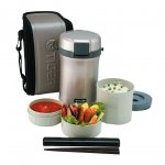 Термос TIGER для еды с контейнерами LWU-B200 0,8л, 0,34л, 0,27л цв.warm silver(Япония)